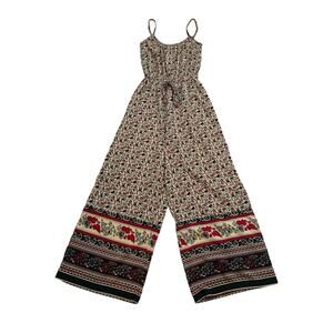 band of gypsies Tan Red Floral Patterned Wide Leg Spaghetti Strap Jumpsuit XS